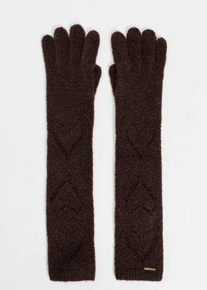 Twinset lange Strickhandschuhe DARKNESS braun mit Herzmotiv