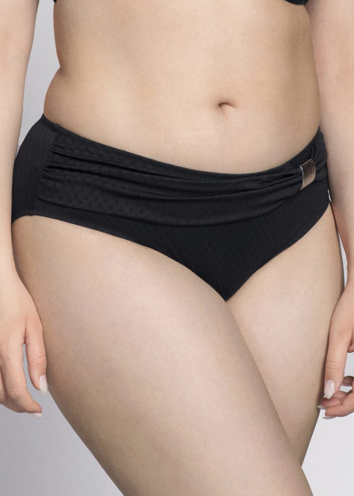 Ulla Bikinihose ST. TROPEZ schwarz Raffung silbernes Schmuckelement