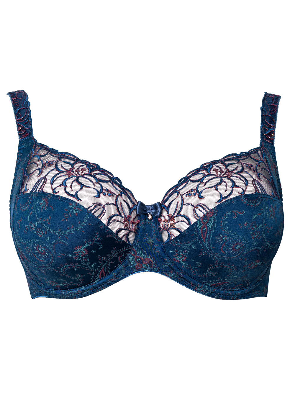 Ulla Bügel-BH ZOE oriental blau mit floral-ornamentalem Muster und Stickerei