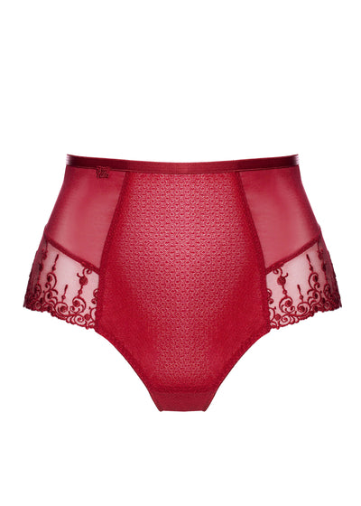 Ulla High-Waist Slip EXCLUSIVE LINE roter Tüll mit Stickerei und Riemen-Details