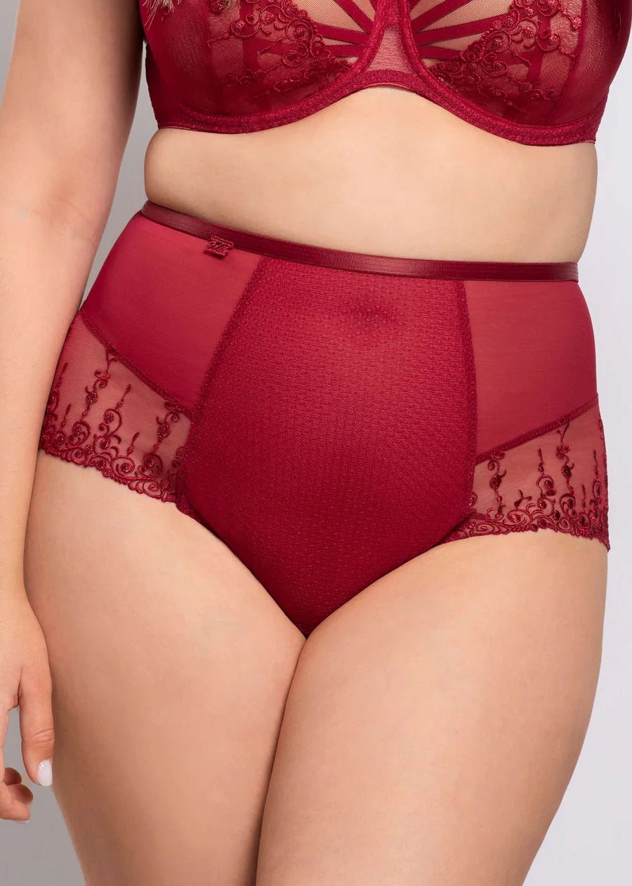 Ulla High-Waist Slip EXCLUSIVE LINE roter Tüll mit Stickerei und Riemen-Details