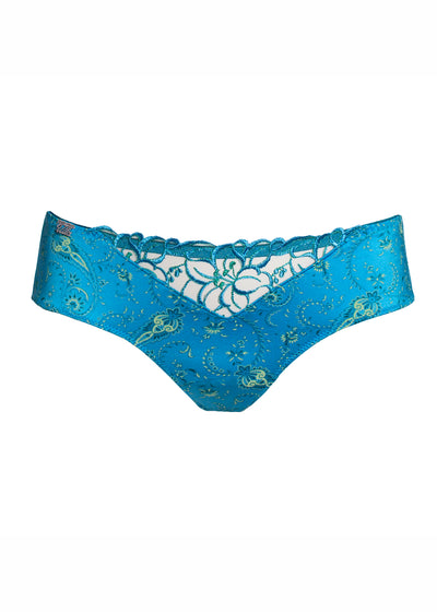 Ulla Panty ZOE türkis mit floral-ornamentalem Muster und Stickerei