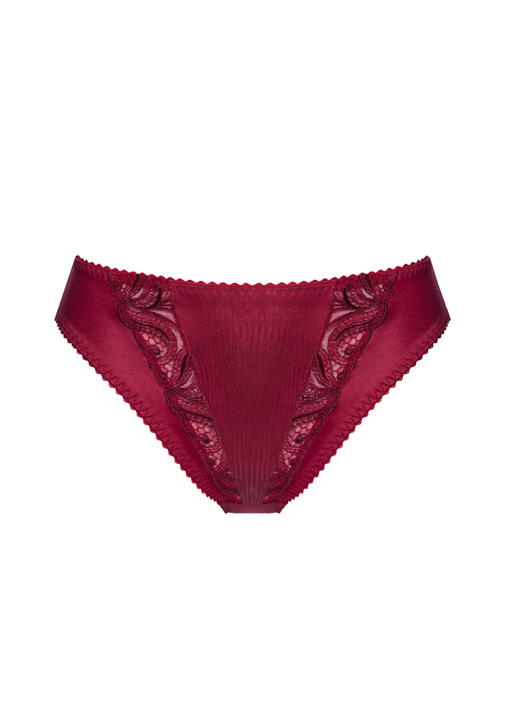 Ulla Slip CARMEN bordeauxrot im Materialmix aus besticktem Mesh und geprägtem Stoff