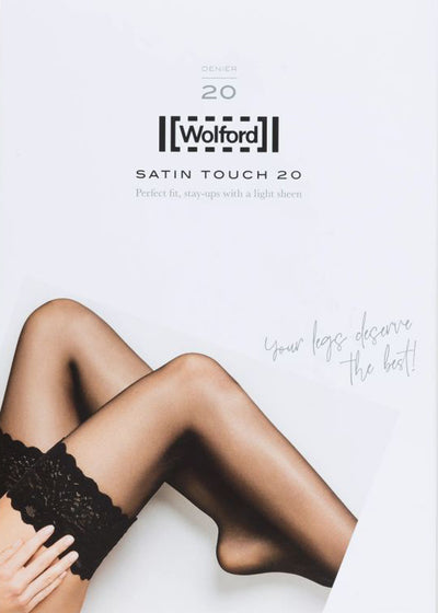 Wolford halterlose Strümpfe SATIN TOUCH in black schwarz 20 DEN  mit Spitzenabschluss