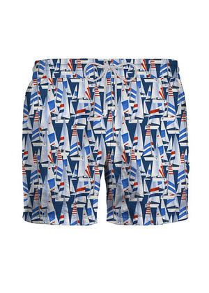 Zeybra Badeshort BARCHE REGATA blau bunter Segelregatta Print schnelltrocknend