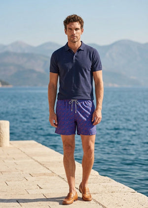 Zeybra Badeshort PEPERONCINI blau mit rotem Chili Print