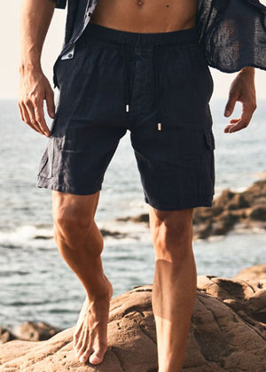 Zeybra Bermuda-Shorts CARGO dunkelblau aus 100% Leinen mit Taschen