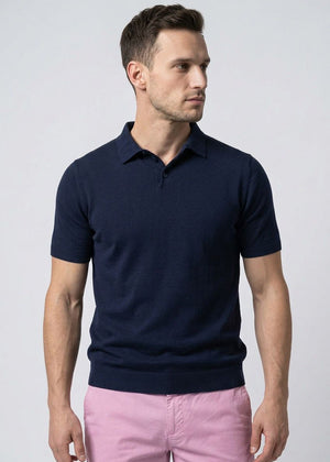 Zeybra Polo-Shirt MAGLIA denimblau kurzarm Baumwolle Crêpe enger Saum