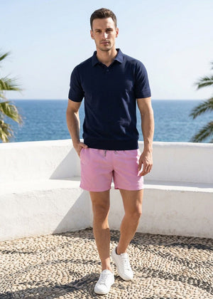Zeybra Polo-Shirt MAGLIA denimblau kurzarm Baumwolle Crêpe enger Saum
