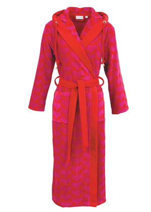 Carl Ross Bademantel pink-rot aus Velours mit Reißverschluss und Kapuze