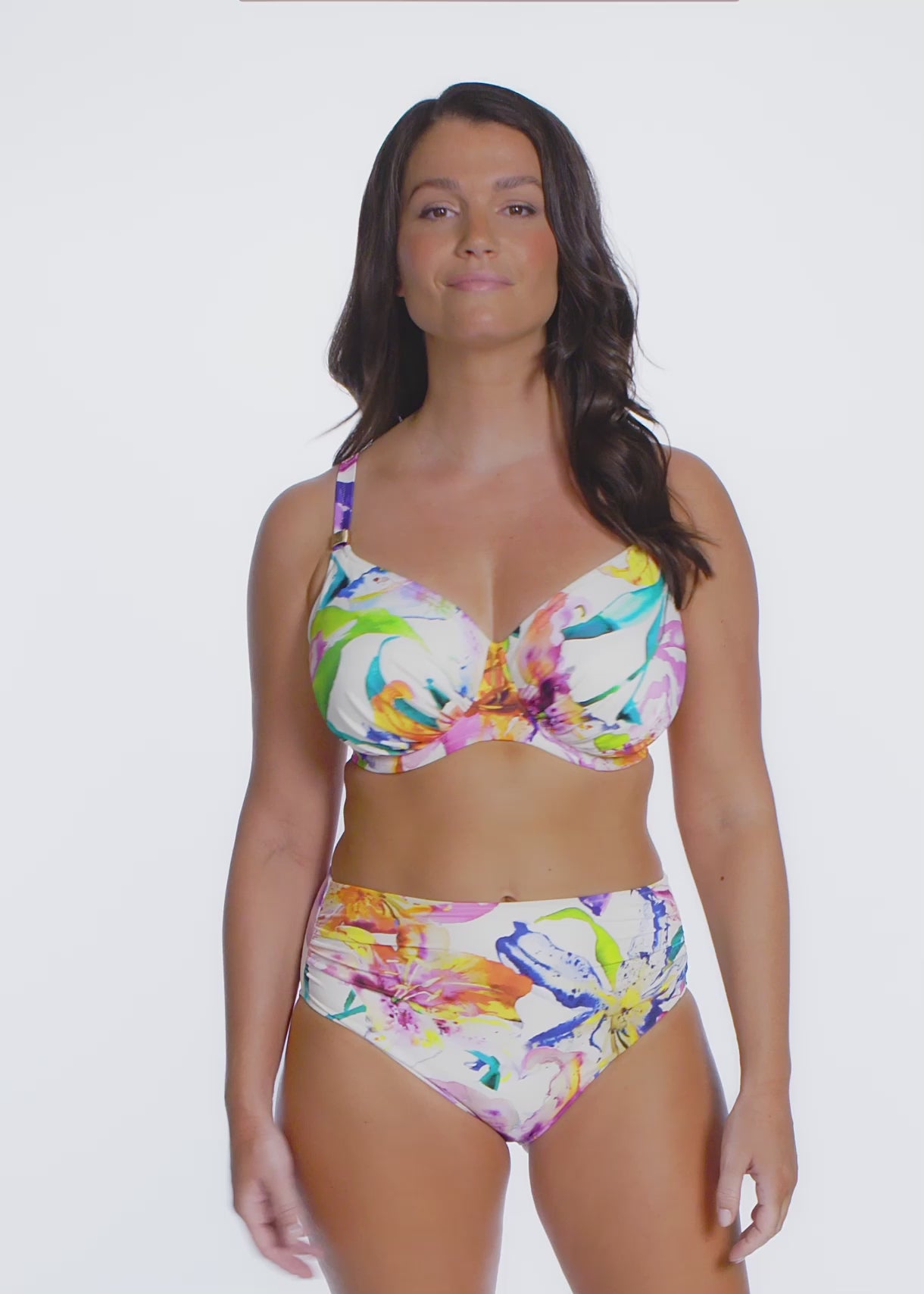 Fantasie Bikinioberteil IGUAZU FALLS champagner bunte Farbtupfer Muster Vollschale Bügel