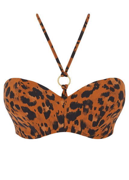 Freya Bandeau-Bikinioberteil ROAR INSTINCT Leopardenmuster mit goldenem Ringdetail