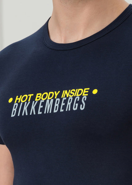 Bikkembergs T-Shirt HOT BODY dunkelblau mit gelbem Aufdruck