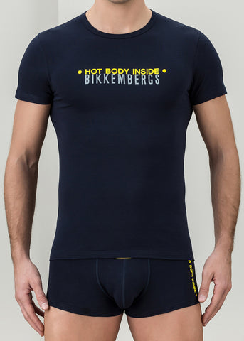 Bikkembergs T-Shirt HOT BODY dunkelblau mit gelbem Aufdruck