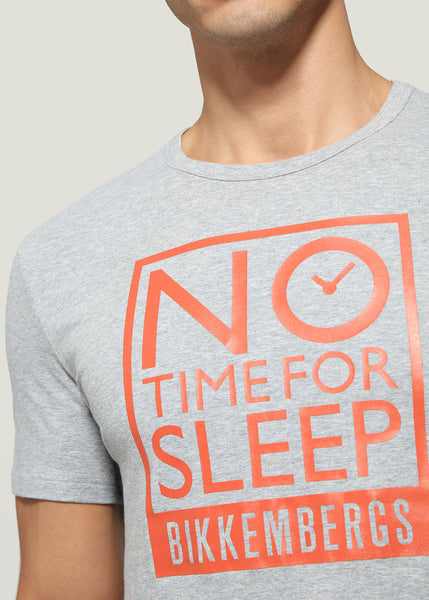 Bikkembergs T-Shirt NO TIME grau-melange mit orangenen Grafikprint