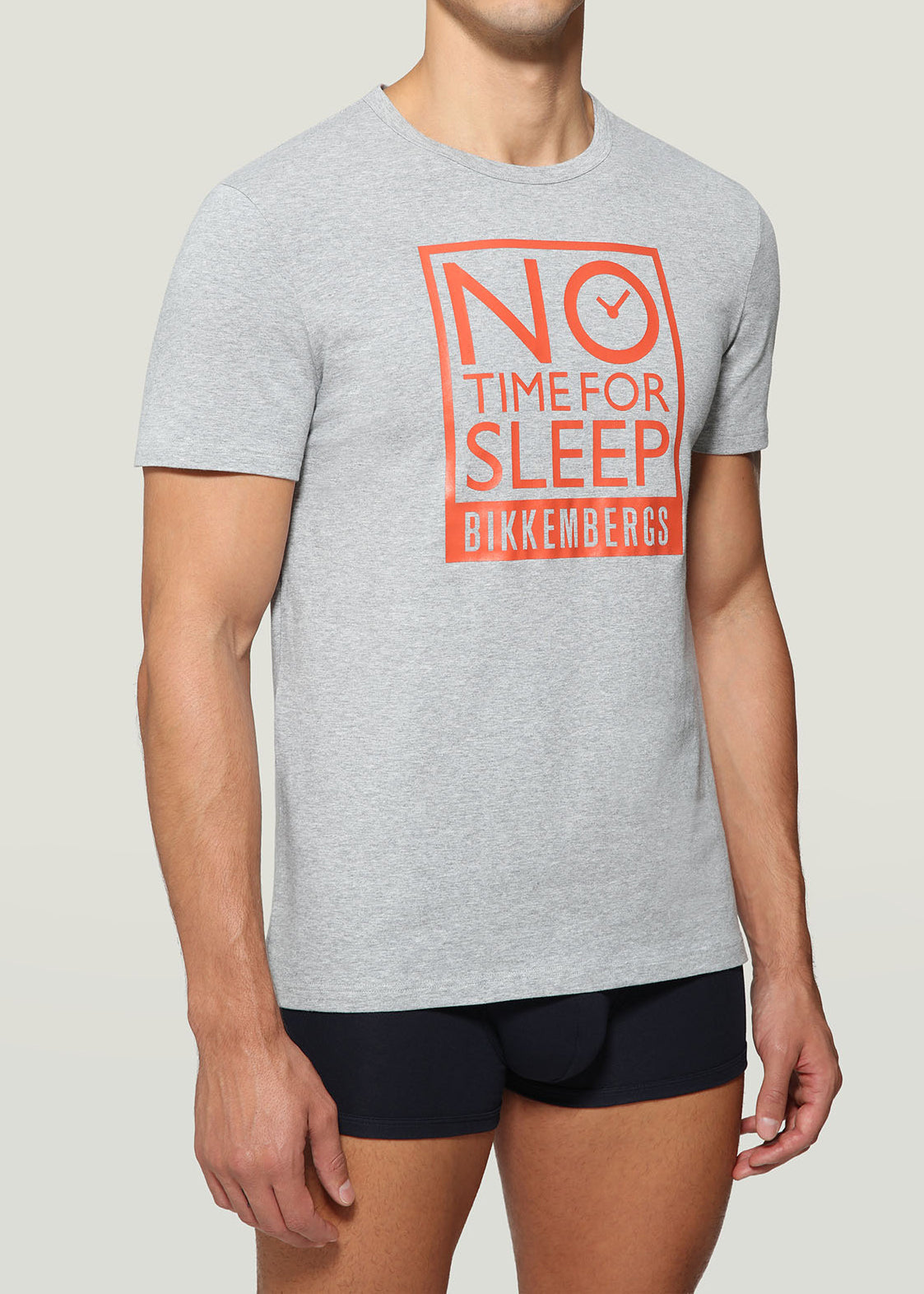 Bikkembergs T-Shirt NO TIME grau-melange mit orangenen Grafikprint