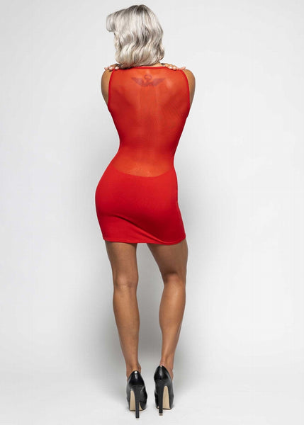 Catanzaro Kleid OPHELIA rot mit transparenten Einsätzen und Strasssteinen