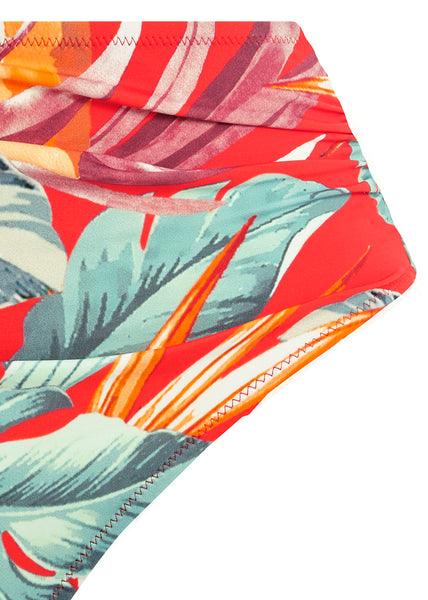 Fantasie Highwaist Bikinihose BAMBOO GROVE rot mit tropischem Pflanzen-Print
