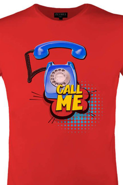 Zeybra Halbarm T-Shirt rot mit Popart-Aufdruck Call Me aus reiner Baumwolle