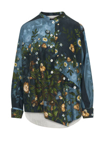 High Hemd WEEKENDER dunkelblau Seide Kaschmir Baumwolle mit Blumen-Print