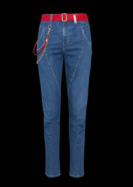 High Jeans FAVOURED klassisches Jeansblau schmall geschnitten mit diagonaler Schnittführung