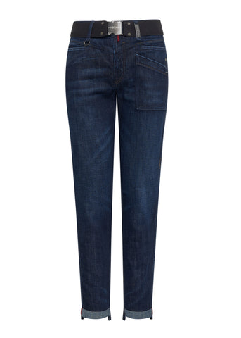 High Jeans KICK-OFF unisex dunkelblau Slimfit Used-Look mit Aufschlag und Gürtel