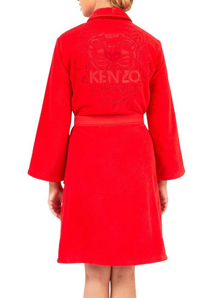 Kenzo Damen Bademantel ICONIC in rot mit Ton in Ton Tigerkopf Stickerei auf dem Rücken