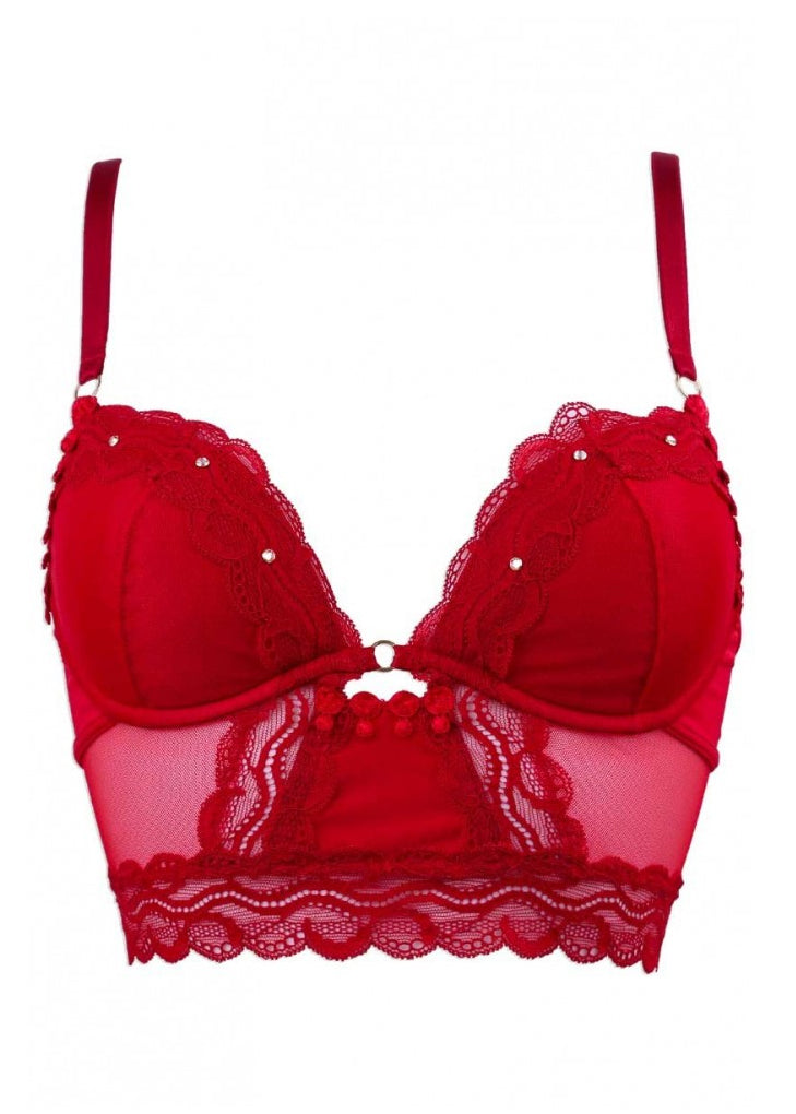 Luxxa Bustier KEPI sexy in roter Spitze und Tüll mit Strass verziert