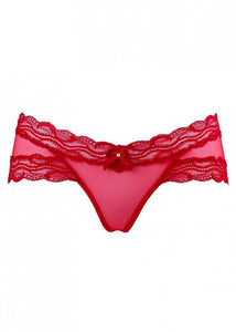 Luxxa Brasilian Panty KEPI sexy rot aus transparentem Tüll mit Spitze und Swarovskistein