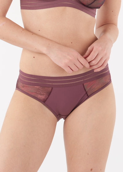 Maison Lejaby Slip NUFIT GARDEN weinrot Batik-Muster transparente Details