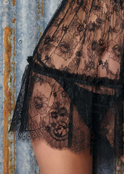 Marjolaine Babydoll Nachtkleidchen INSOLENTE aus schwarzer transparenter Spitze Triangelschnitt