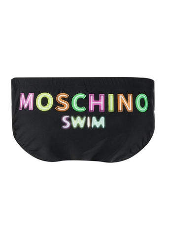 Moschino Badehose NEON LOGO schwarz mit neonfarbenem Schriftzug auf dem Po