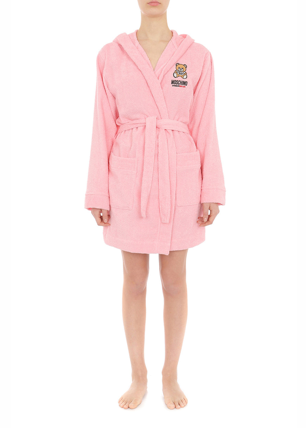 Moschino Bademantel UNDERBEAR rosa mit Teddybär auf der Brust