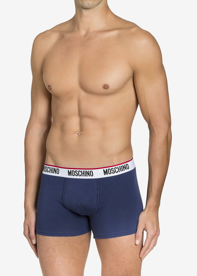 Moschino Boxer BASIC JERSEY blau mit weiß rotem Logo-Bund