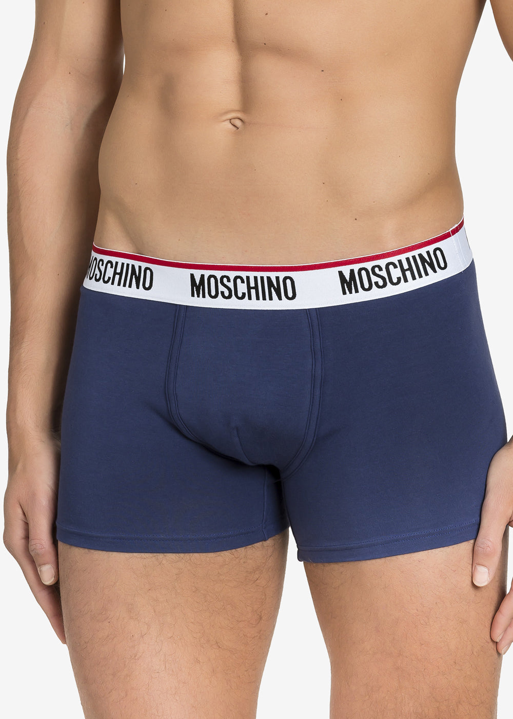 Moschino Boxer BASIC JERSEY blau mit weiß rotem Logo-Bund