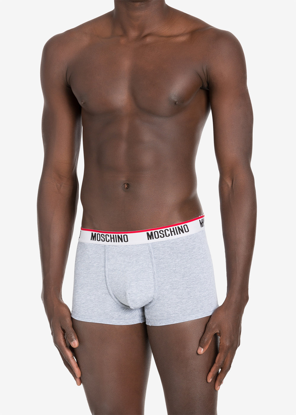 Moschino Boxer BASIC JERSEY grau mit weiß rotem Logo-Bund