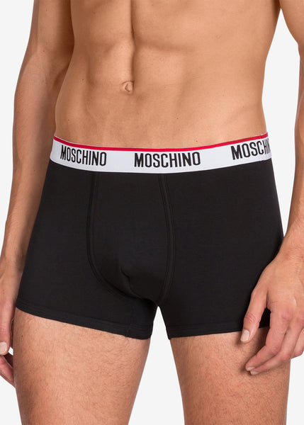 Moschino Boxer BASIC JERSEY schwarz mit weiß rotem Logo-Bund