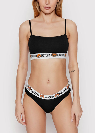 Moschino Bralette UNDERBEAR schwarz mit Teddybär Logo Bund