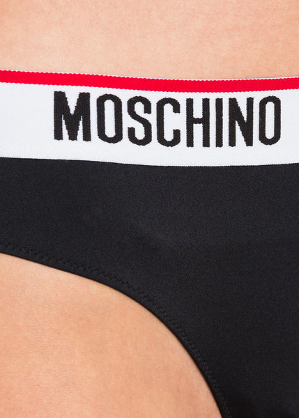 Moschino Brasilian Slip BASIC JERSEY schwarz mit weiß rotem Logo Bund