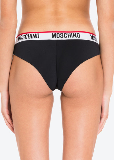 Moschino Brasilian Slip BASIC JERSEY schwarz mit weiß rotem Logo Bund