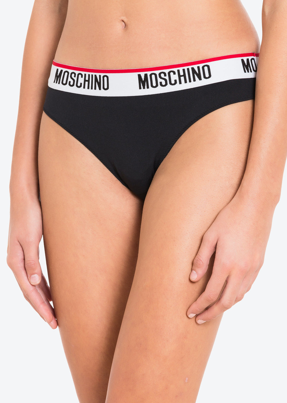 Moschino Brasilian Slip BASIC JERSEY schwarz mit weiß rotem Logo Bund