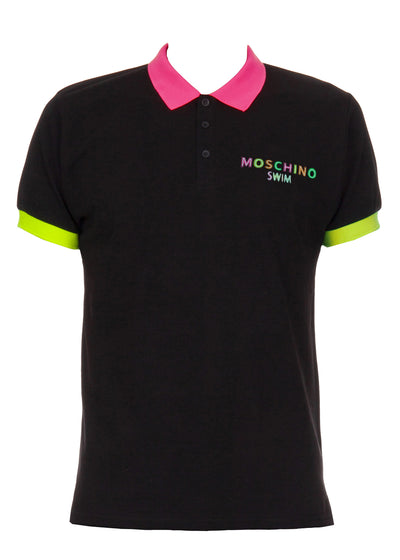 Moschino Polo-Shirt NEON LOGO schwarz mit neonfarbenen Details