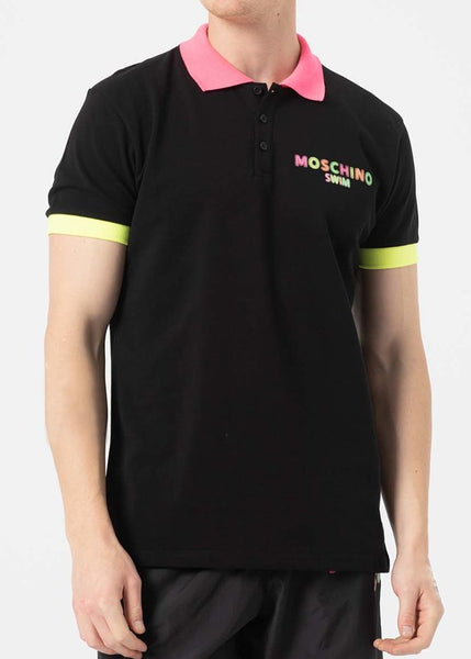 Moschino Polo-Shirt NEON LOGO schwarz mit neonfarbenen Details