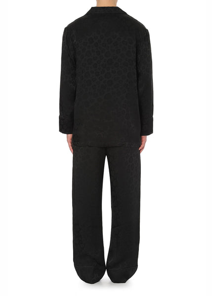 Moschino Pyjama LEO JAQUARD schwarz gewebtes Leo-Muster Seide Satin Reverskragen