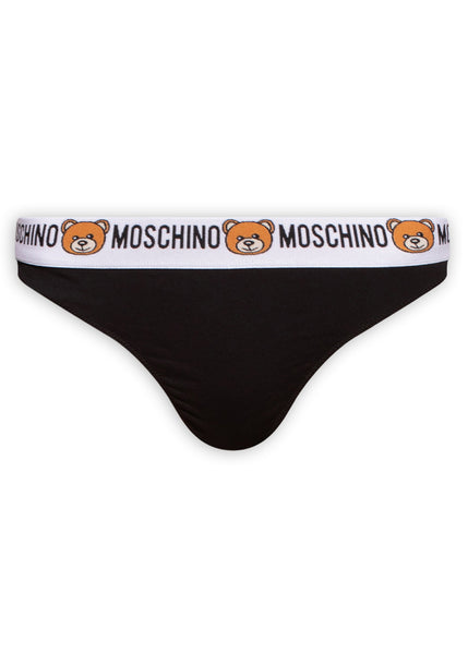 Moschino String UNDERBEAR schwarz mit weiß-schwarzem Logo Bund Teddybären