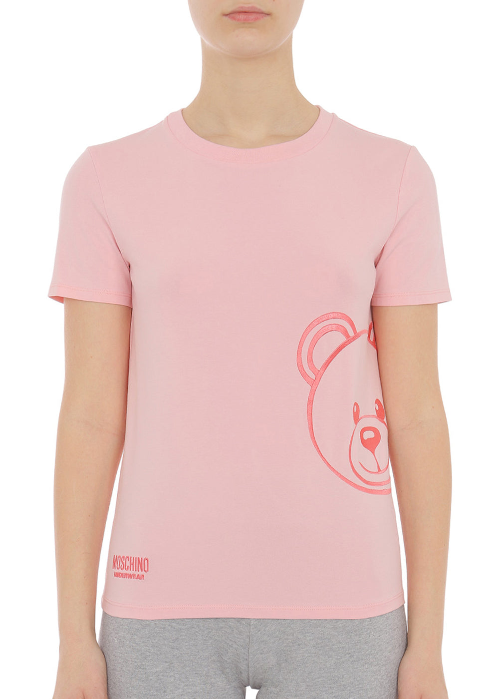 Moschino T- Shirt UNDERBEAR rosa pinker Teddybär Logo Stick