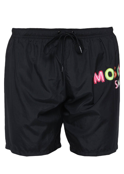 Moschino lange Badeshort NEON LOGO schwarz mit neonfarbenem Logo Schriftzug
