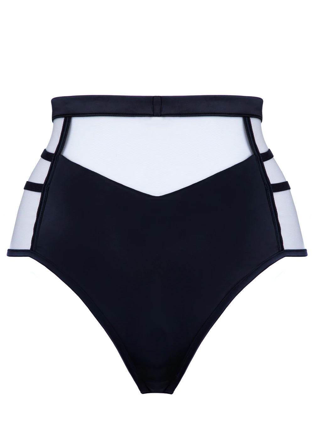 Prelude Highwaist-Brasilian RITA hautfarbener Tüll schwarze Spitze Tattoo-Optik Satin Bänder