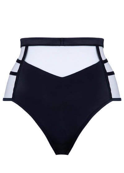 Prelude Highwaist-Brasilian RITA hautfarbener Tüll schwarze Spitze Tattoo-Optik Satin Bänder