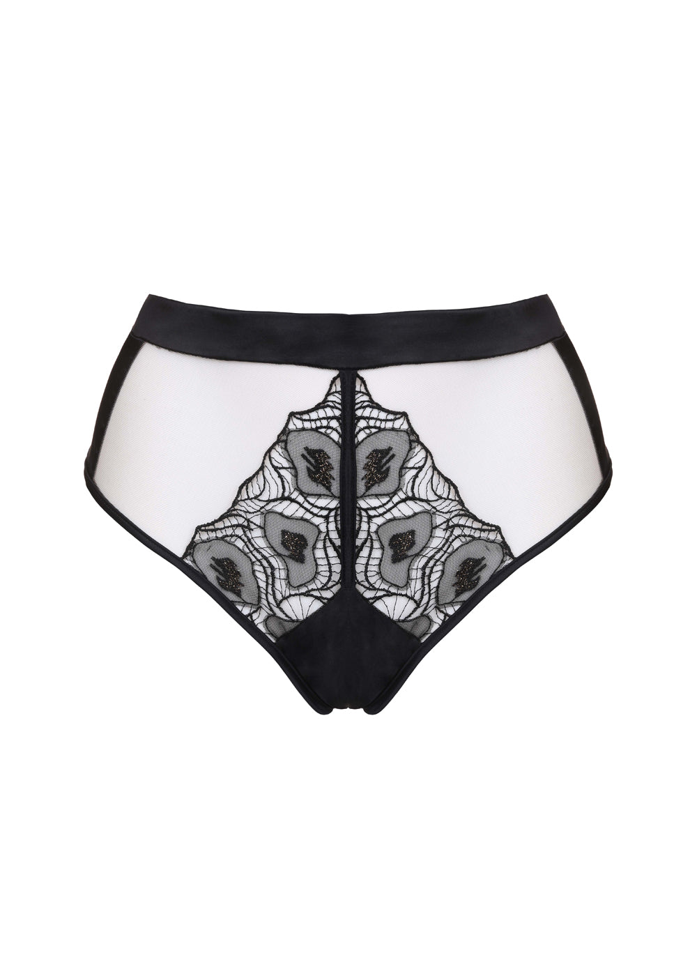 Prelude Highwaist-Brazilian RITZ ROMANCE hautfarbener Tüll schwarze Spitze Satin